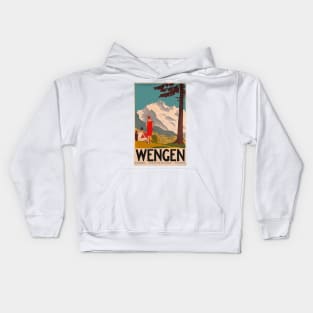 Wengen, Switzerland - Vintage Travel Poster Design Kids Hoodie